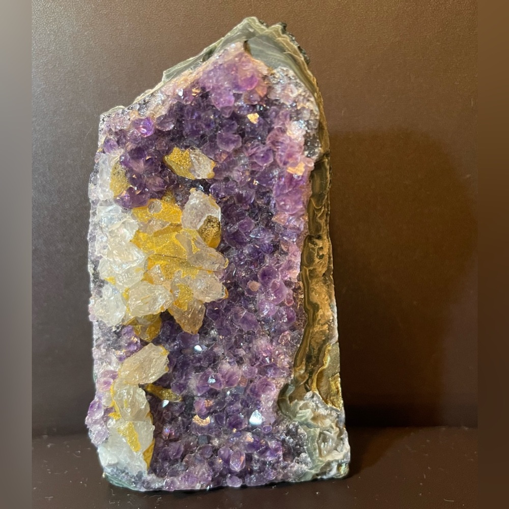Calcite on Amethyst
